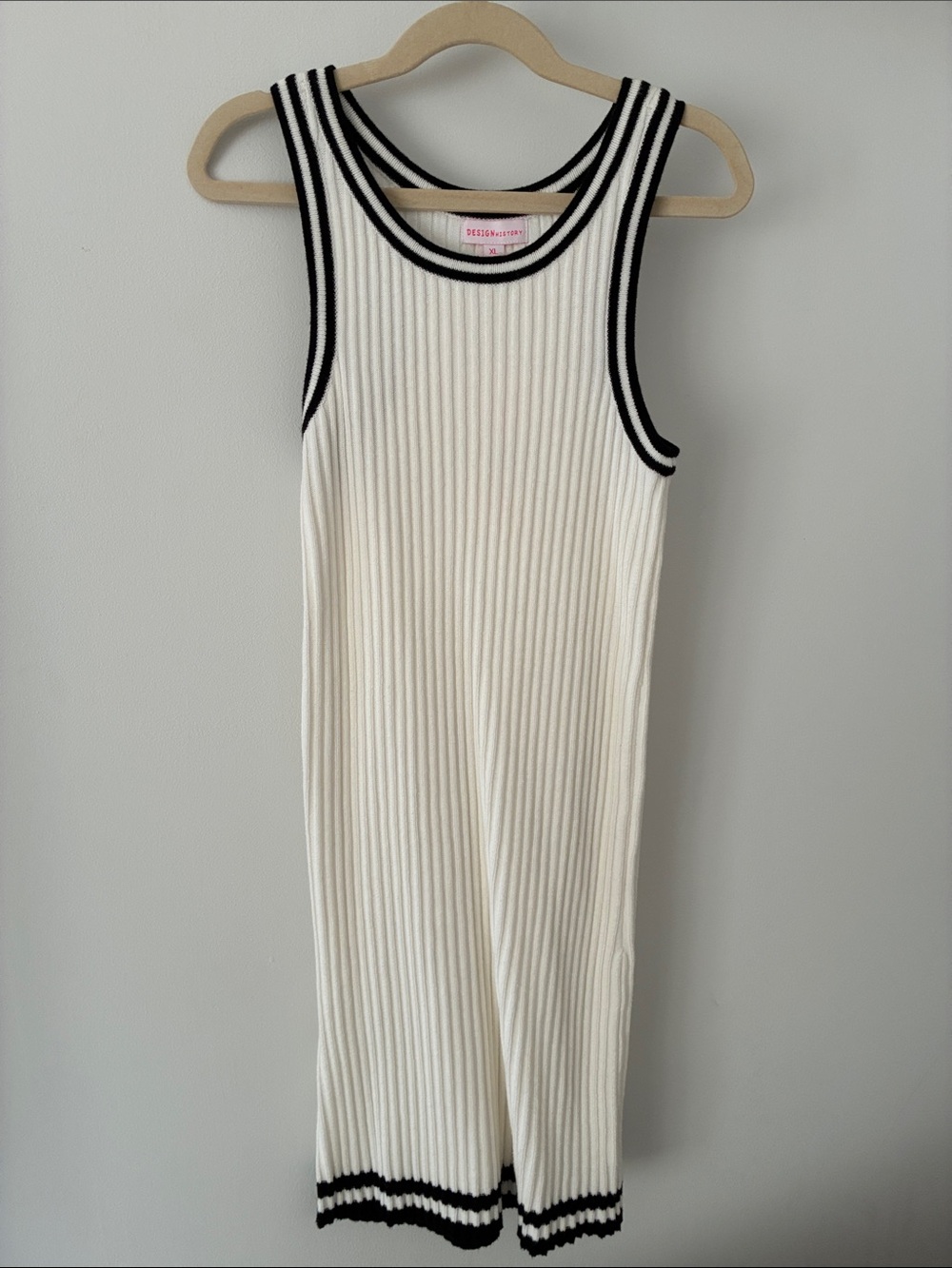Design History Ribbed Tank Dress in Cream with Black Trim